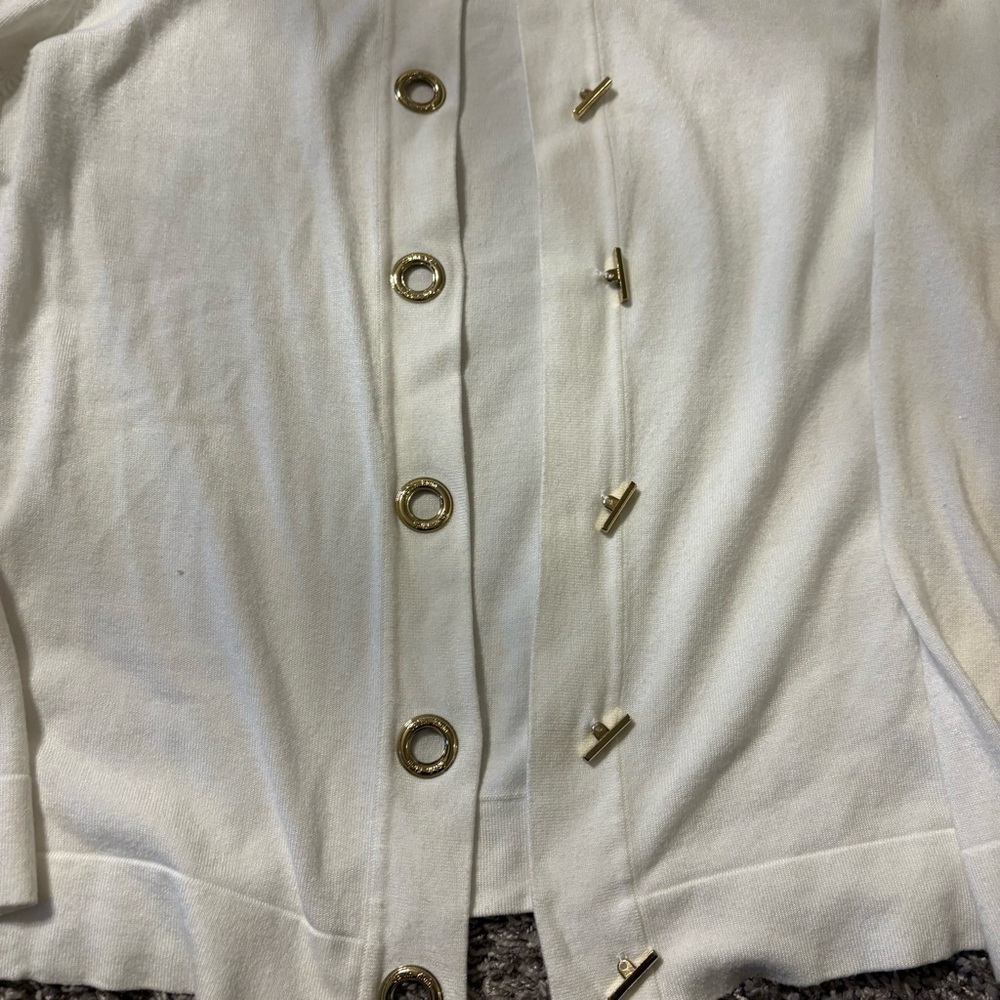 Calvin Klein White Cardigan with Gold Buttons - Picture 2 of 4